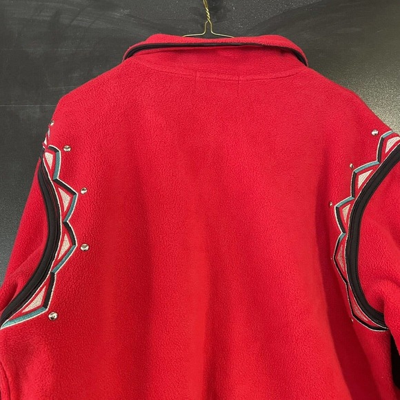 VTG BOB MACKIE Oversize Small Studded Embroidered Red Fleece Jacket Southwestern - Picture 11 of 11